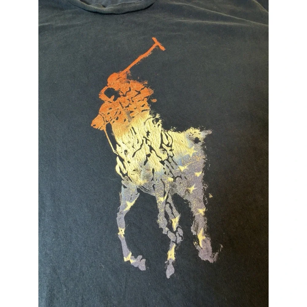 Polo Ralph Lauren Big Pony T Shirt Mens 2XB Navy Distressed Graphic Tee